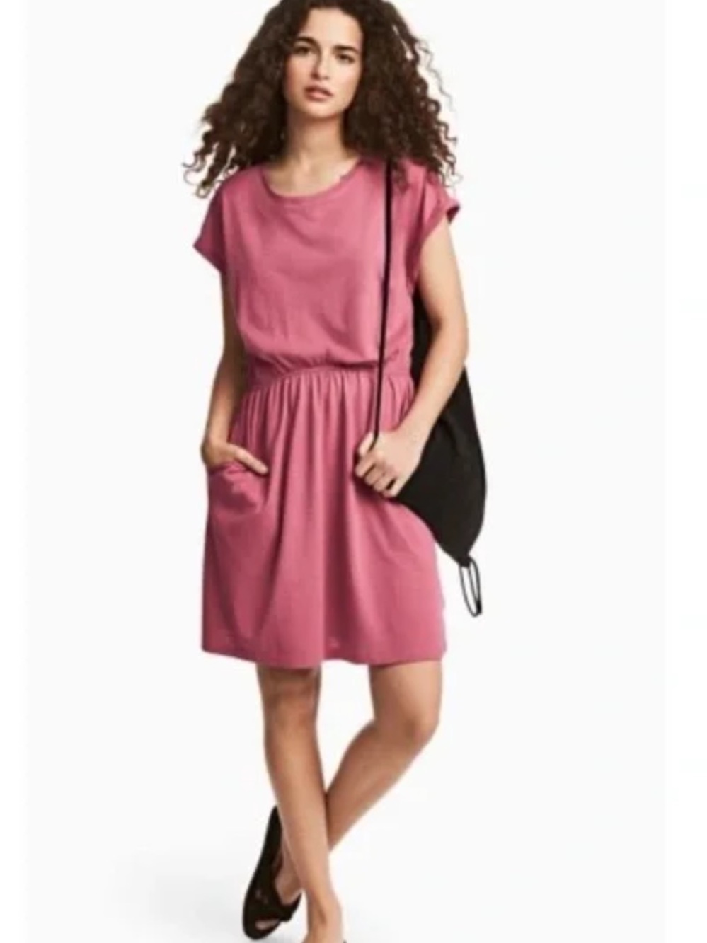 Nicole Miller Everyday Short Sleeve Pink Gathered Waist Dress
